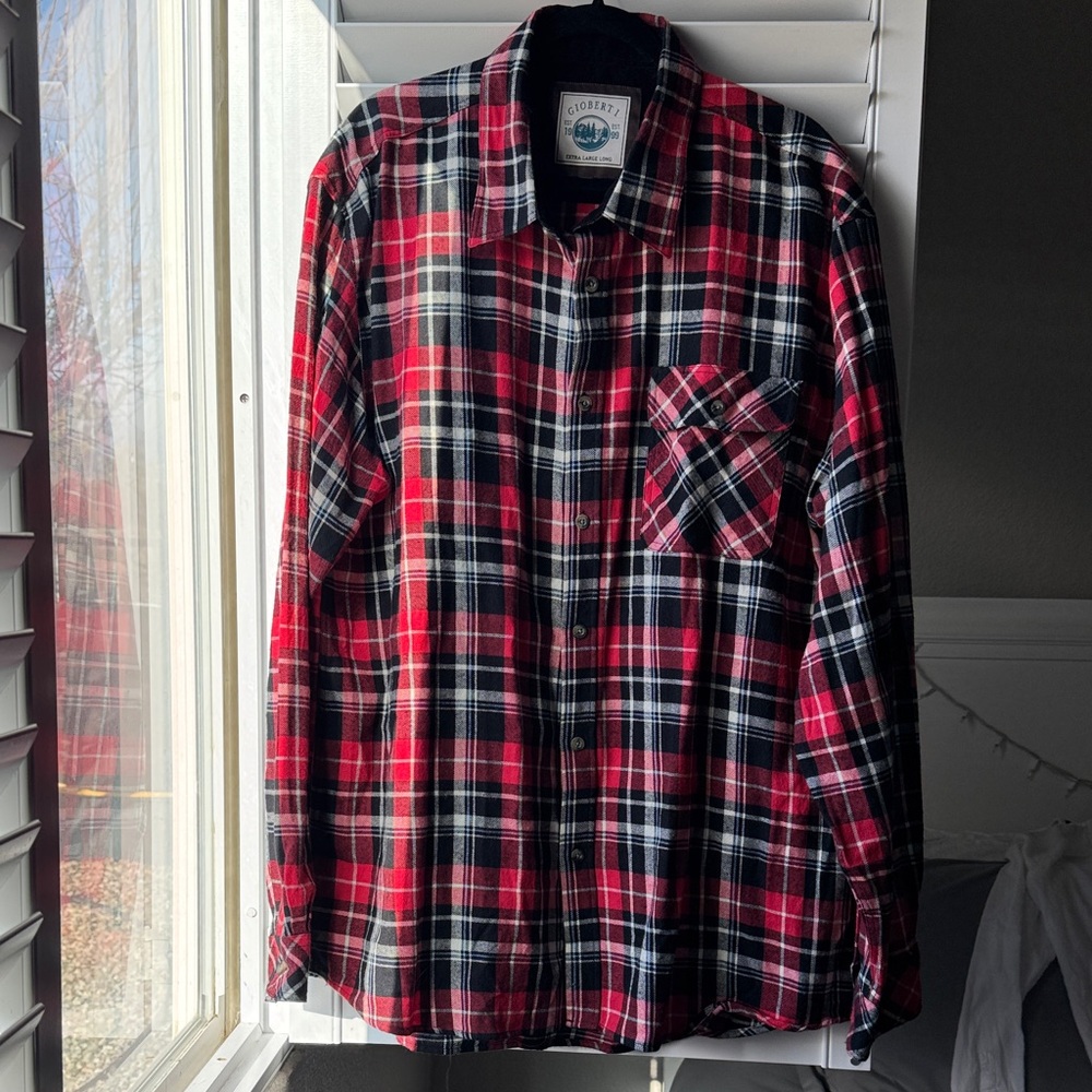 GIOBERTI Men’s Big and Tall Red Black and White Plaid Shirt Like New!